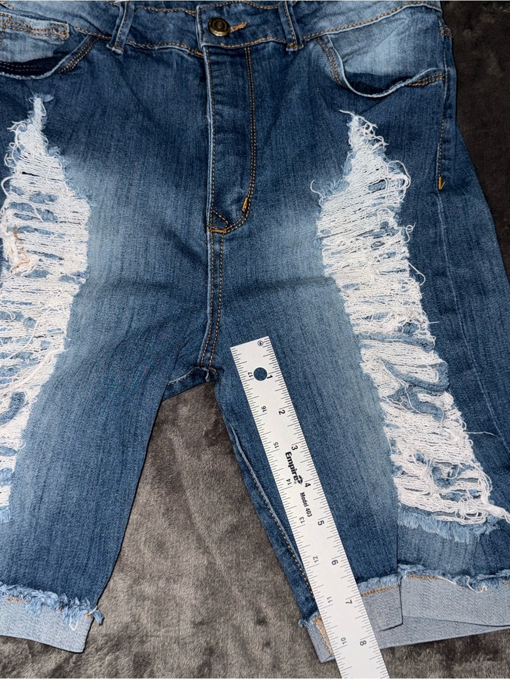 Amarith Women’s Distressed Denim Bermuda Shorts Rolled Hem Blue Size L - Picture 3 of 6